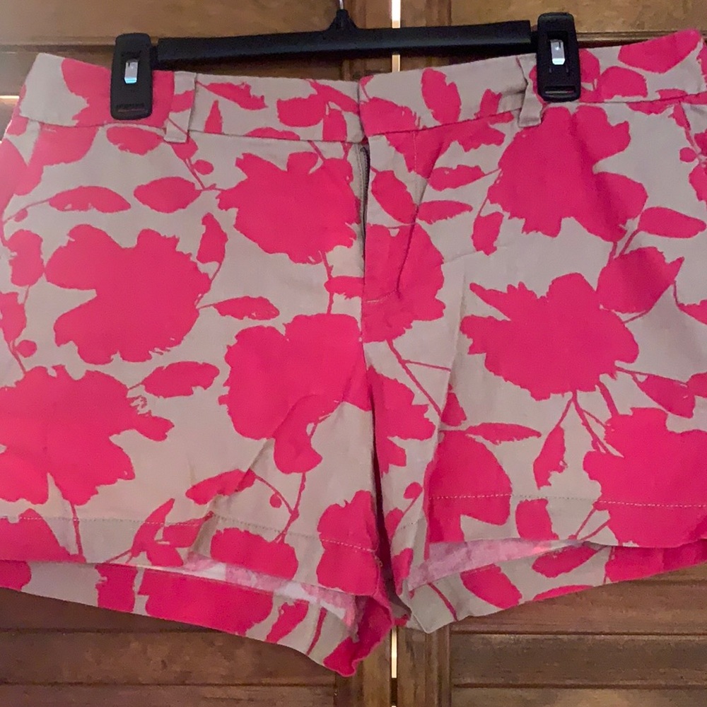 LOFT Tan & Pink Floral Print Shorts